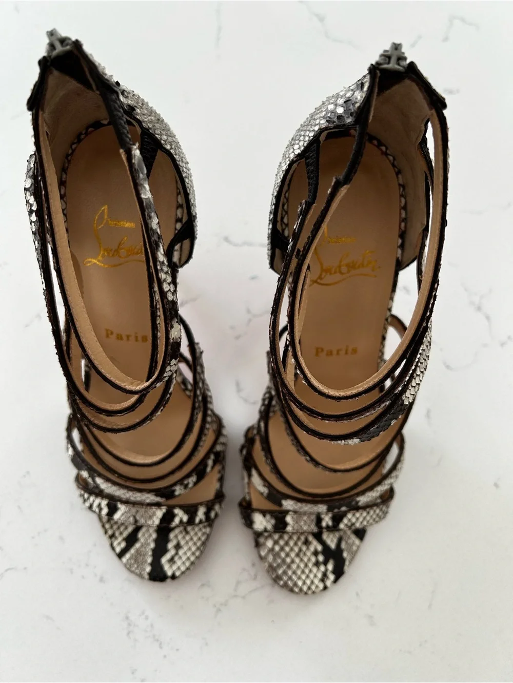 Christian Louboutin snake skin strappy heels size 36